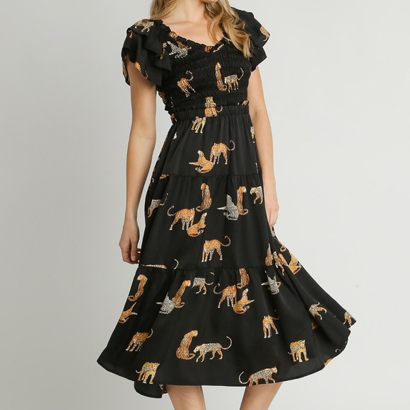 NWT Animal Print Leopard Midi Dress - Picture 1 of 5